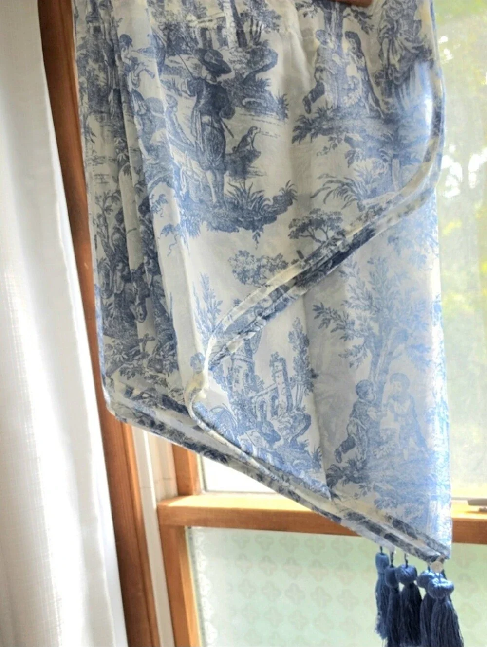 Waverly Blue Toile Valance Set Window Treatment with Tassel Classic